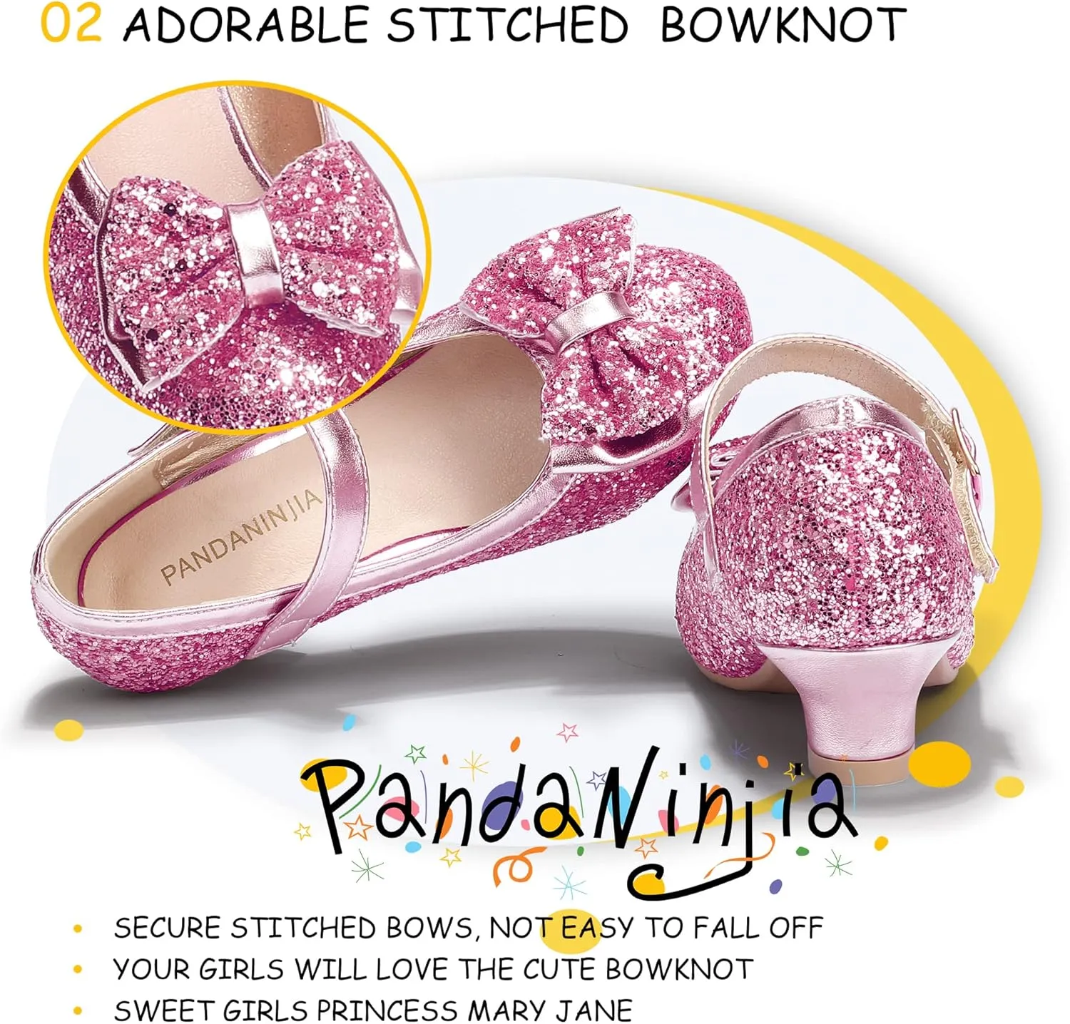 PANDANINJIA Girls Toddler/Little Kid Jada Dress Mary Jane Pumps Bow Low Heels Party Wedding Princess Shoes