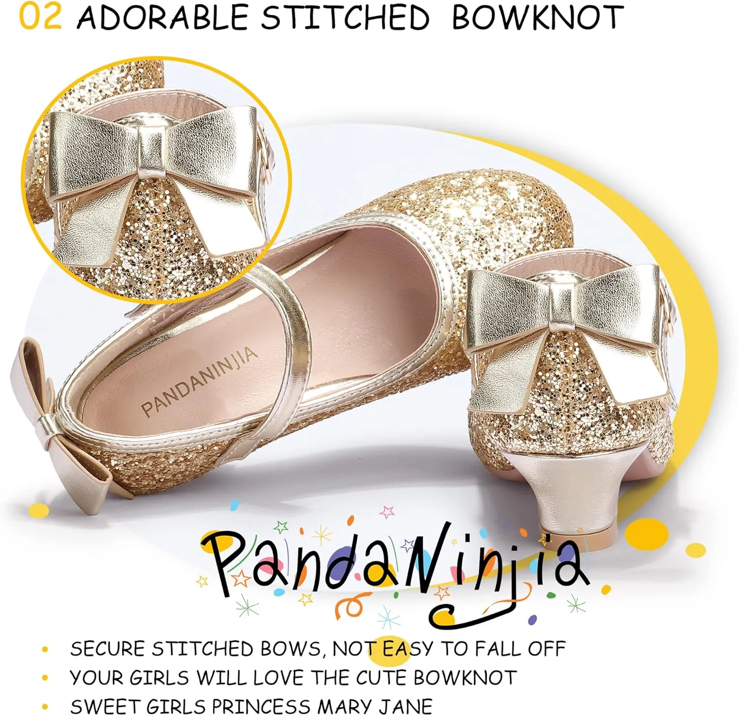 PANDANINJIA Girls Toddler/Little Kid Jada Dress Mary Jane Pumps Bow Low Heels Party Wedding Princess Shoes