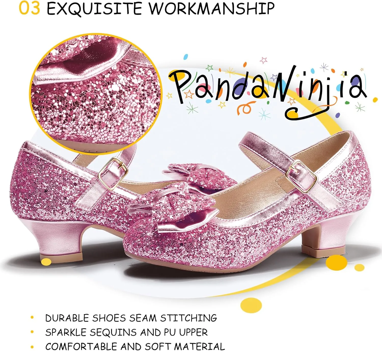 PANDANINJIA Girls Toddler/Little Kid Jada Dress Mary Jane Pumps Bow Low Heels Party Wedding Princess Shoes