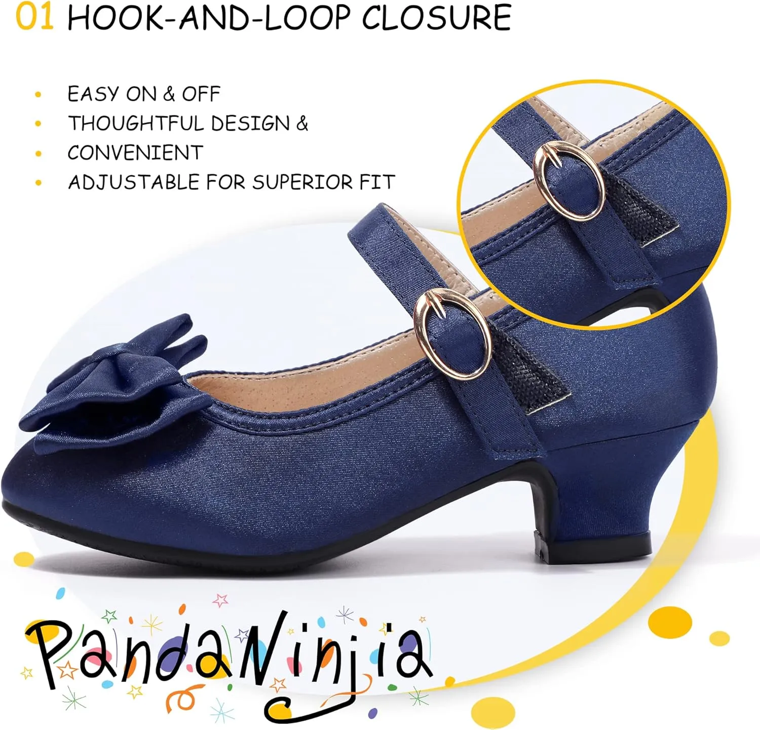 PANDANINJIA Girls Toddler/Little Kid Jada Dress Mary Jane Pumps Bow Low Heels Party Wedding Princess Shoes