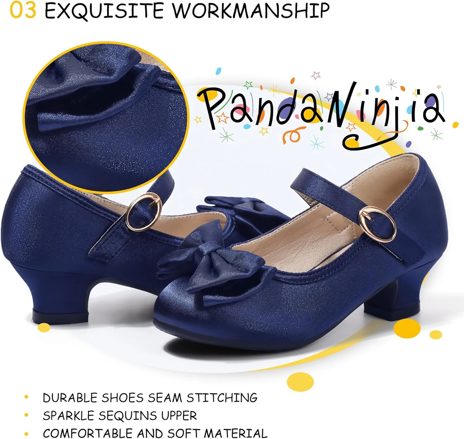 PANDANINJIA Girls Toddler/Little Kid Jada Dress Mary Jane Pumps Bow Low Heels Party Wedding Princess Shoes