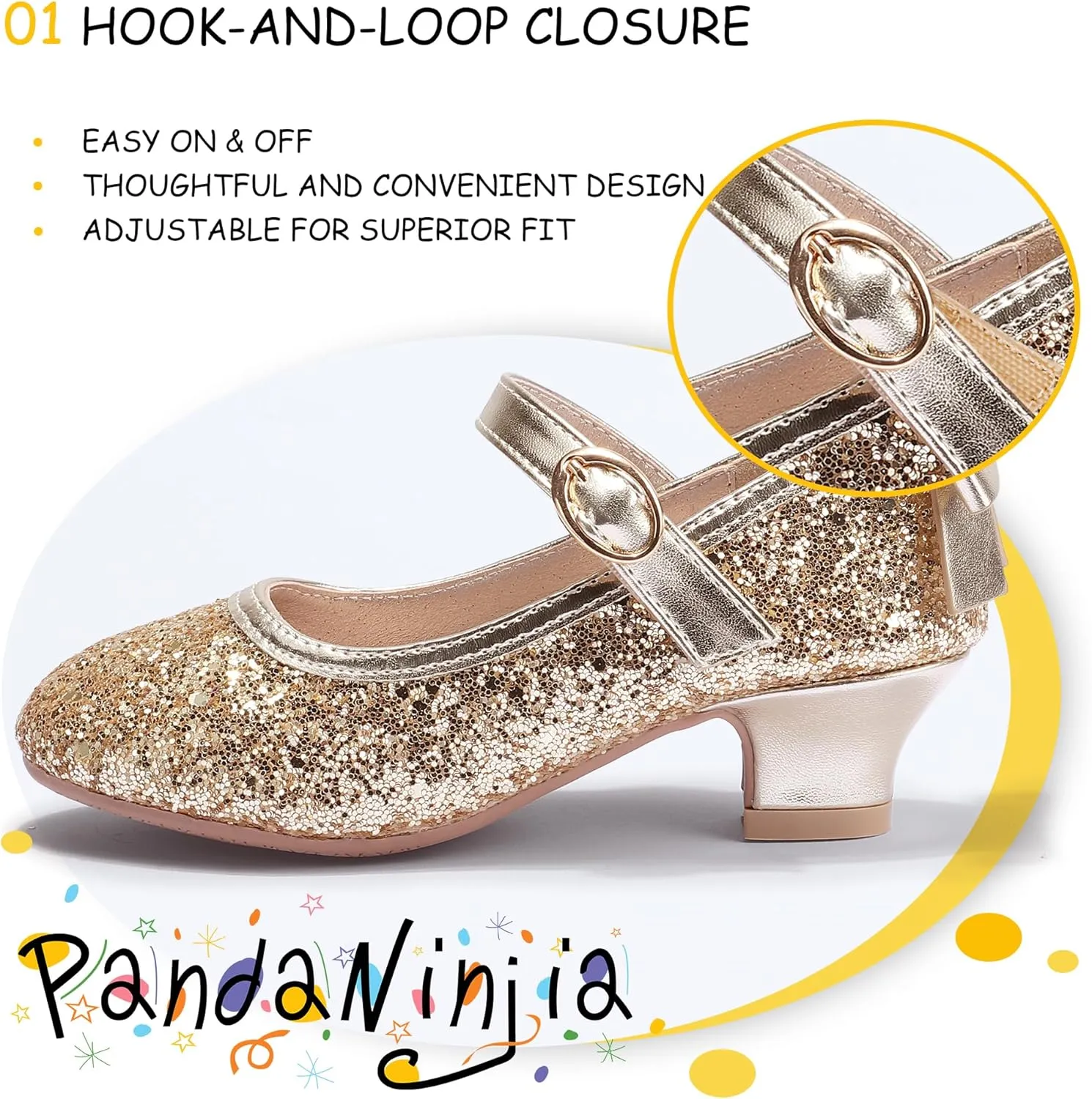 PANDANINJIA Girls Toddler/Little Kid Jada Dress Mary Jane Pumps Bow Low Heels Party Wedding Princess Shoes