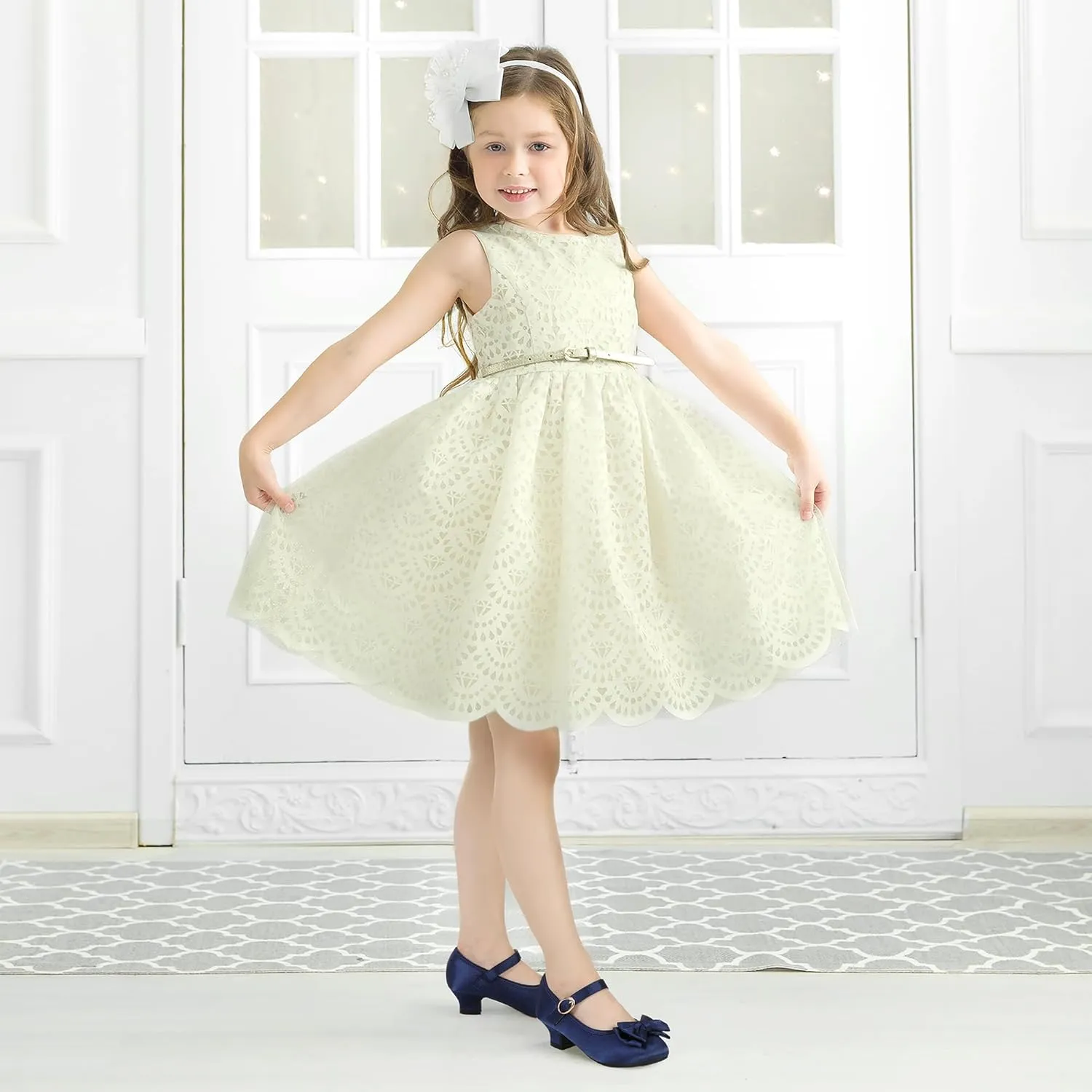 PANDANINJIA Girls Toddler/Little Kid Jada Dress Mary Jane Pumps Bow Low Heels Party Wedding Princess Shoes