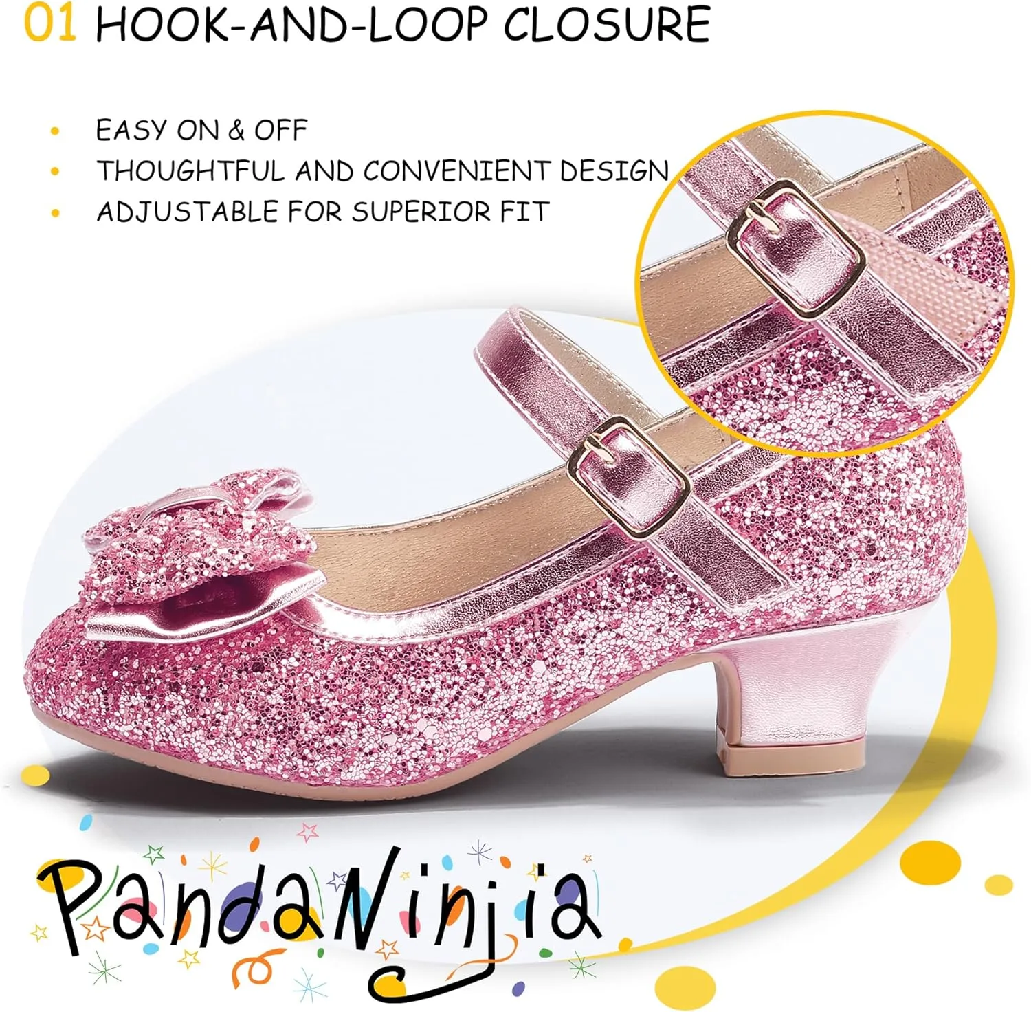 PANDANINJIA Girls Toddler/Little Kid Jada Dress Mary Jane Pumps Bow Low Heels Party Wedding Princess Shoes