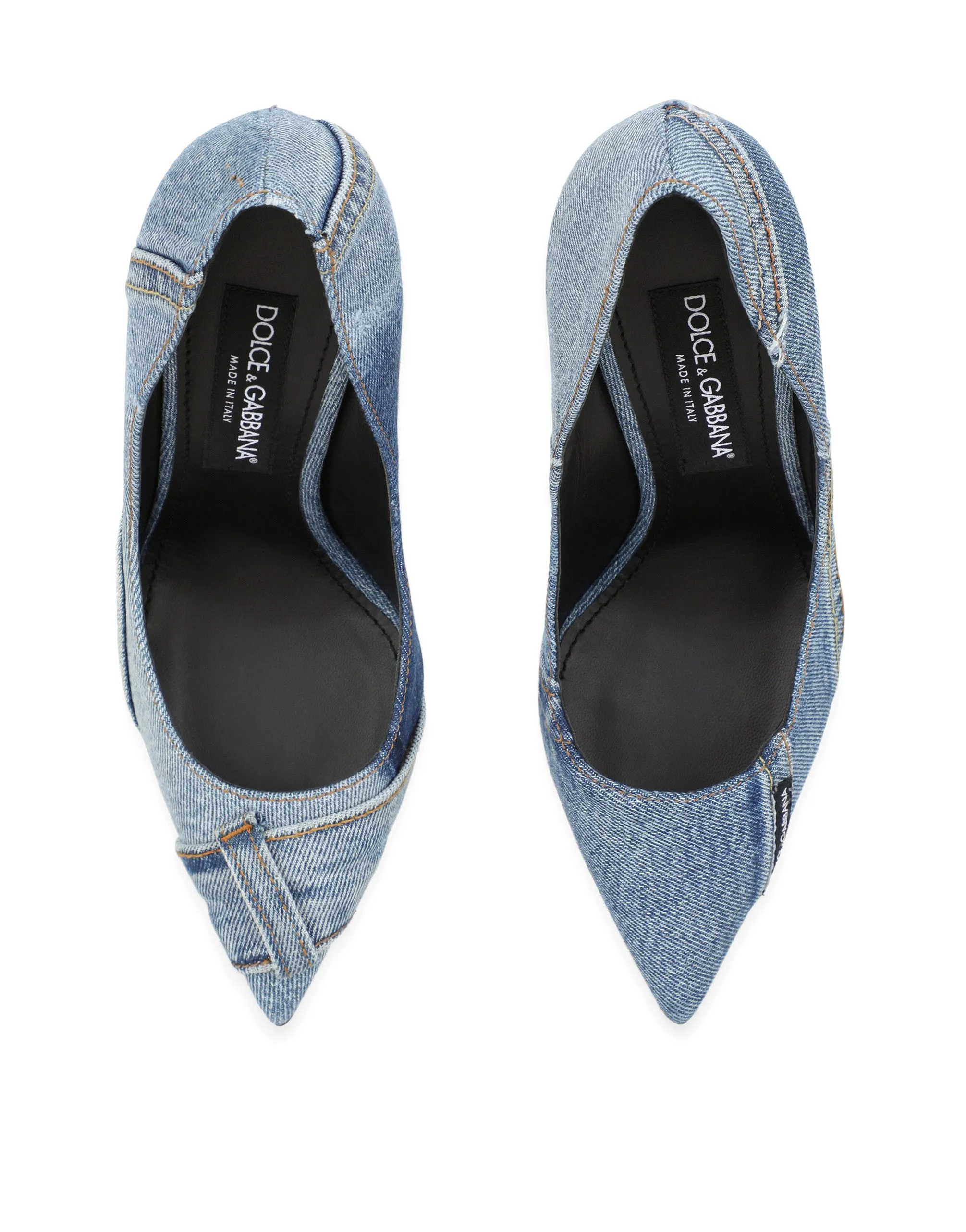 Patchwork denim pumps