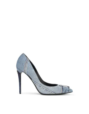 Patchwork denim pumps