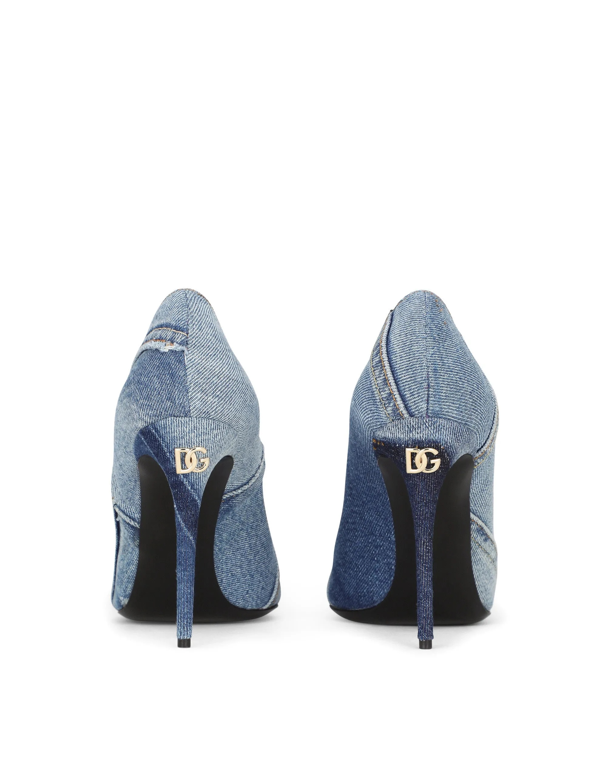Patchwork denim pumps