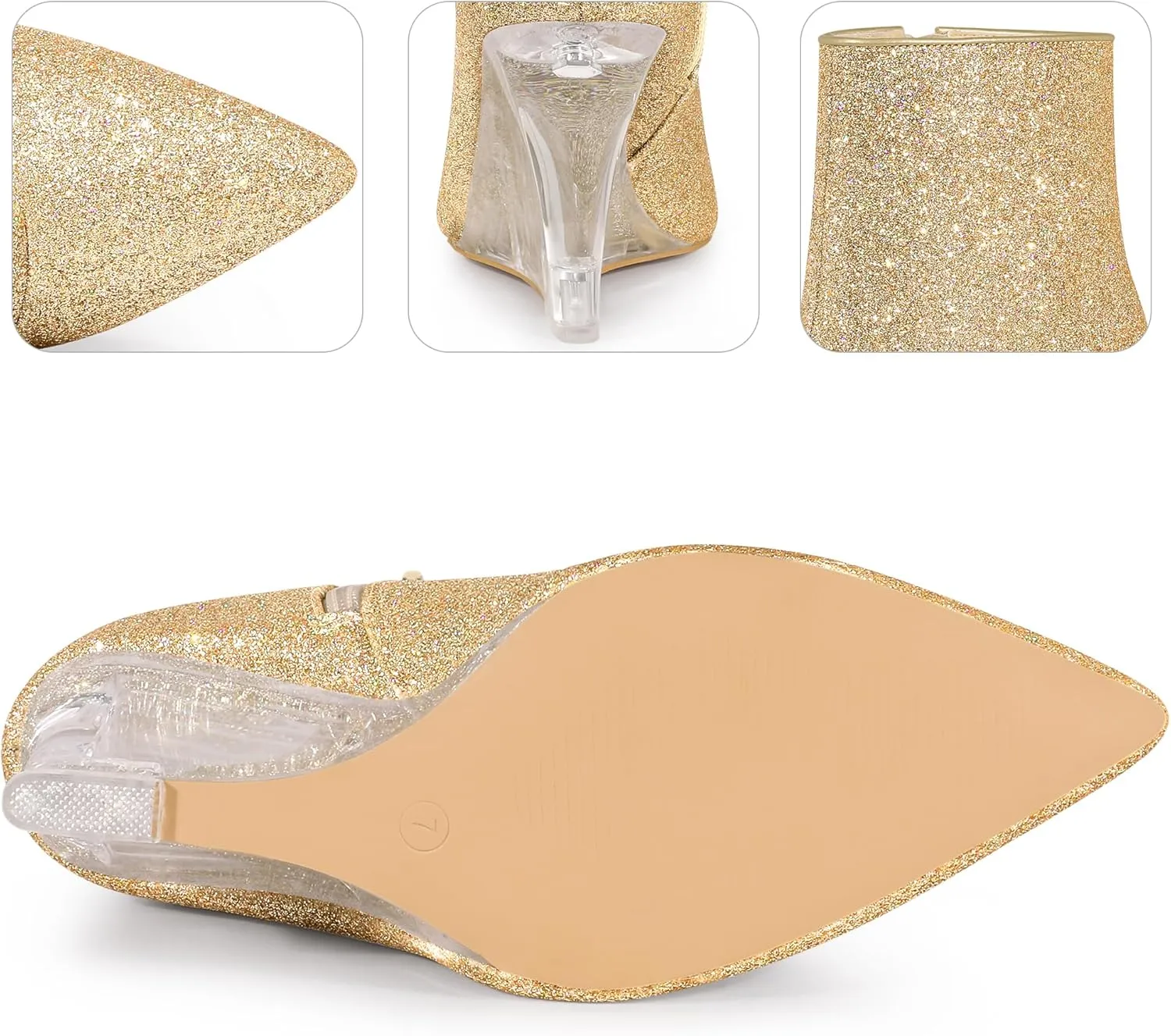Perphy Clear Heels Boots Sequin Pointed Toe Glitter Wedge Heels Ankle Boots for Women