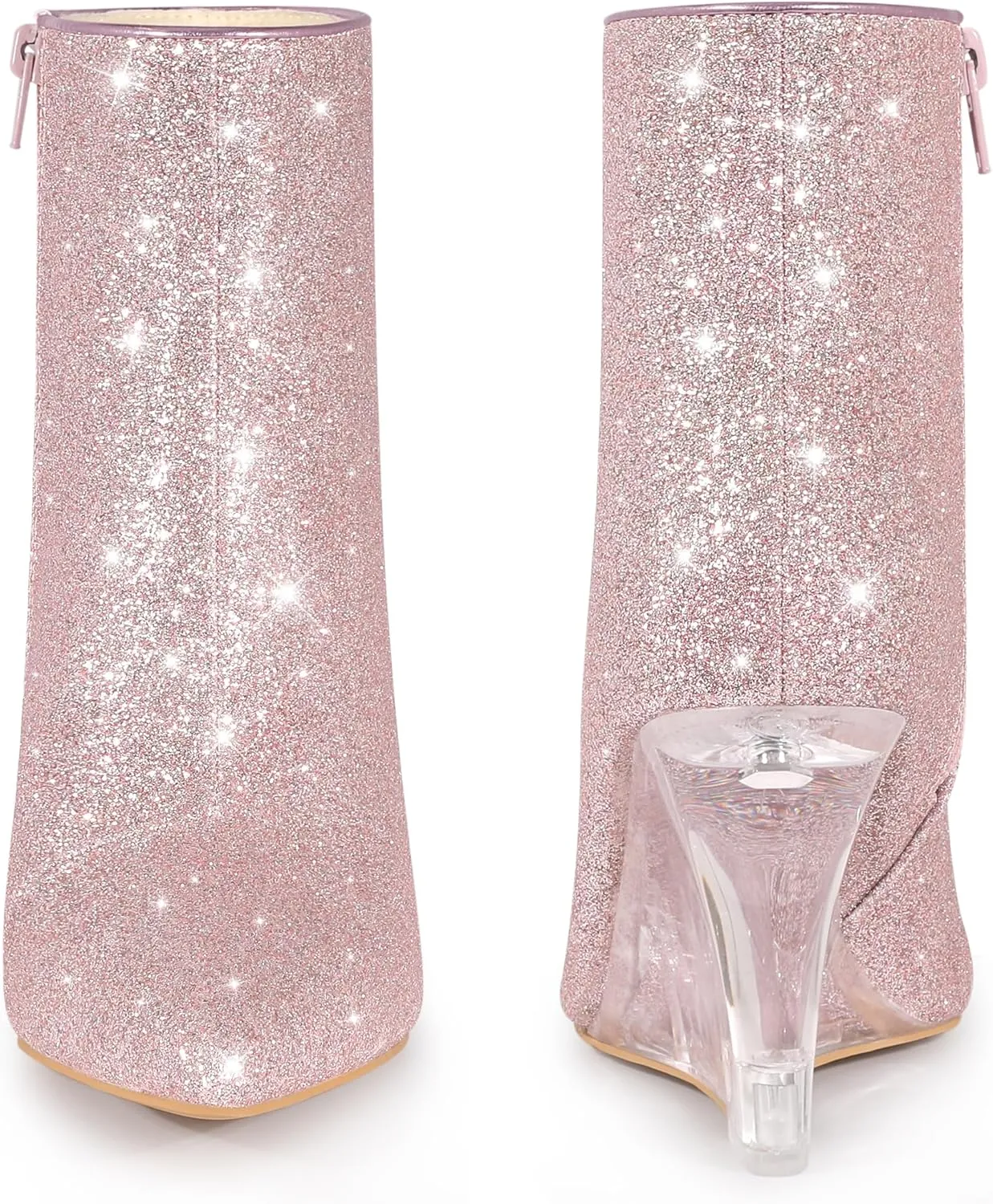 Perphy Clear Heels Boots Sequin Pointed Toe Glitter Wedge Heels Ankle Boots for Women