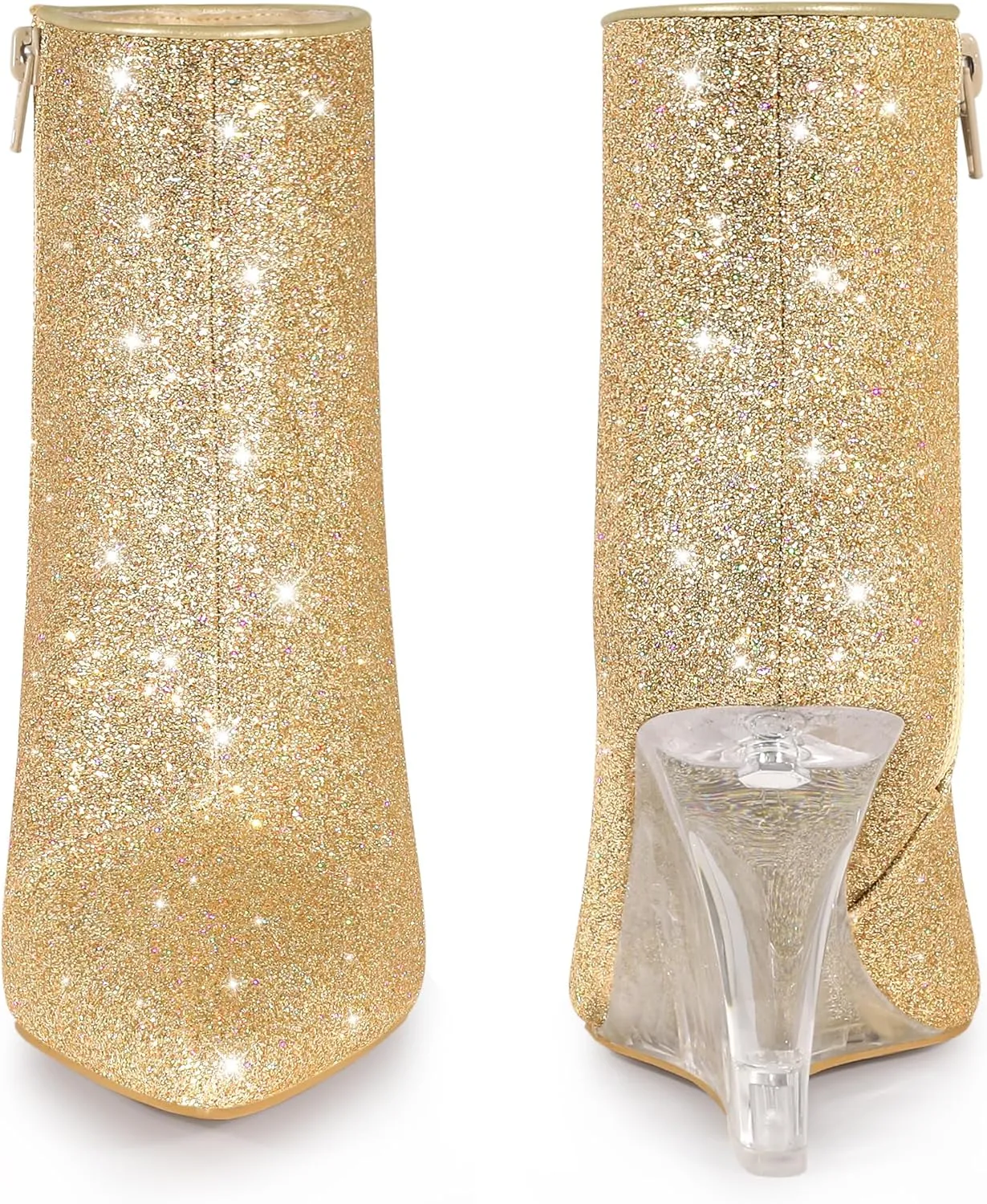 Perphy Clear Heels Boots Sequin Pointed Toe Glitter Wedge Heels Ankle Boots for Women