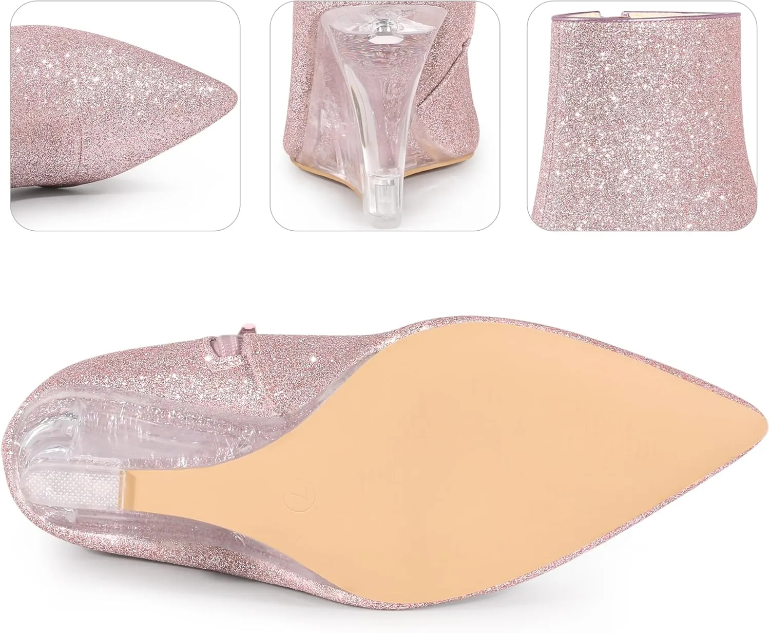 Perphy Clear Heels Boots Sequin Pointed Toe Glitter Wedge Heels Ankle Boots for Women