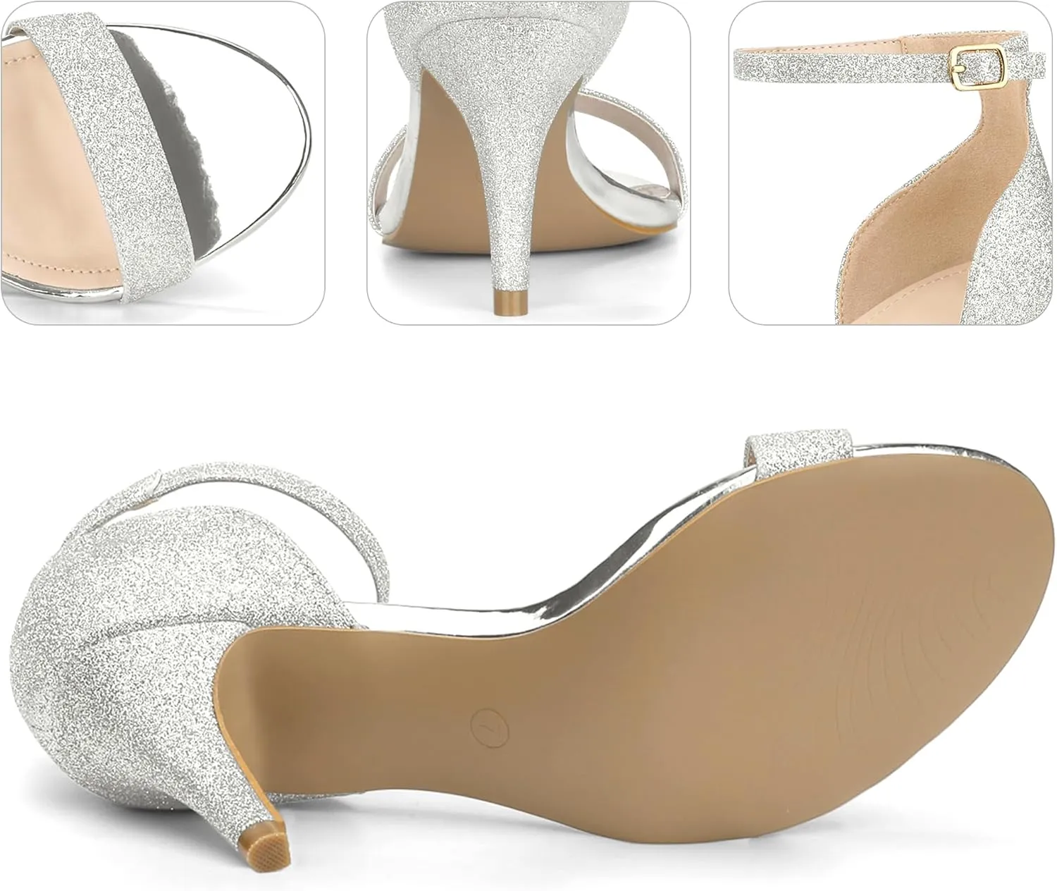 Perphy Glitter Ankle Strap Stiletto Heeled Sandals for Women
