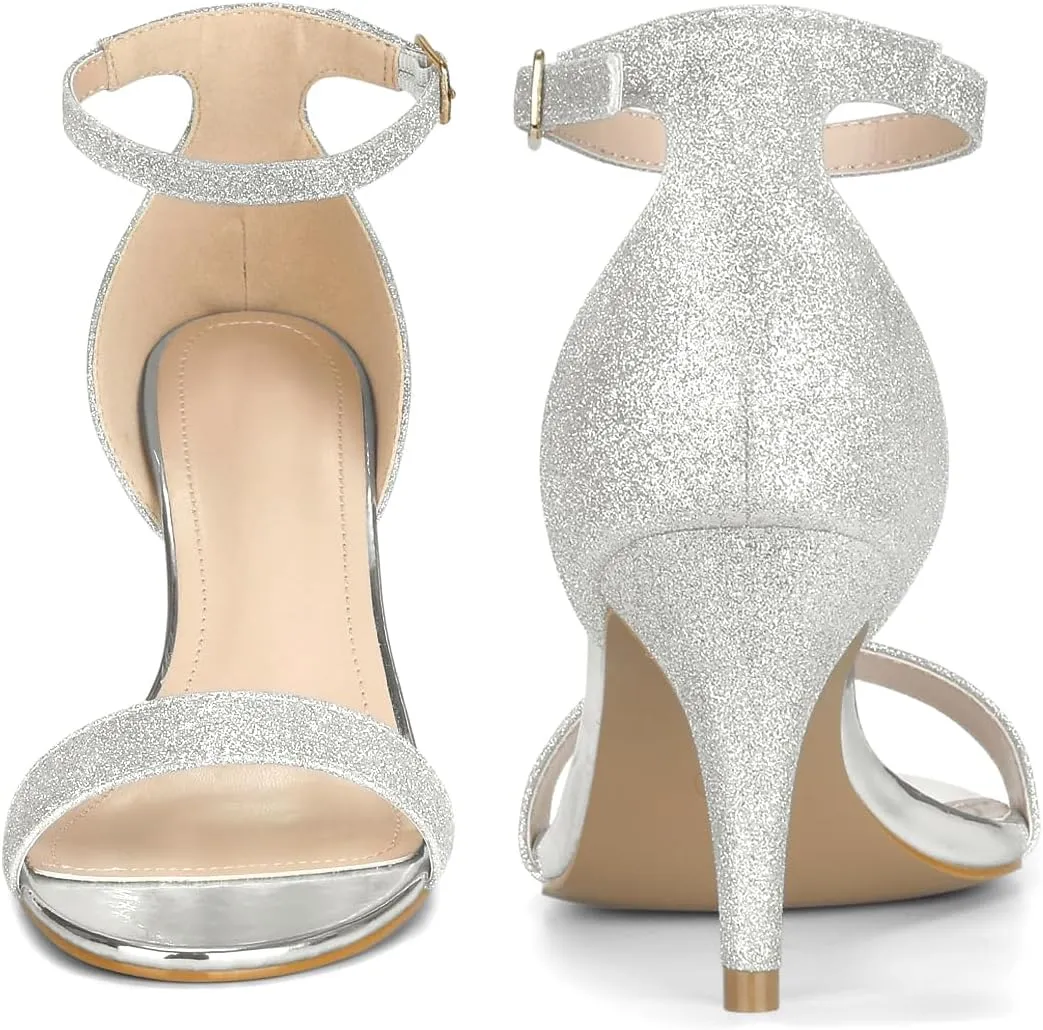 Perphy Glitter Ankle Strap Stiletto Heeled Sandals for Women