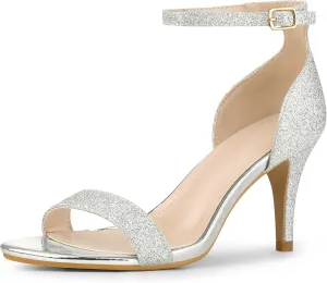 Perphy Glitter Ankle Strap Stiletto Heeled Sandals for Women