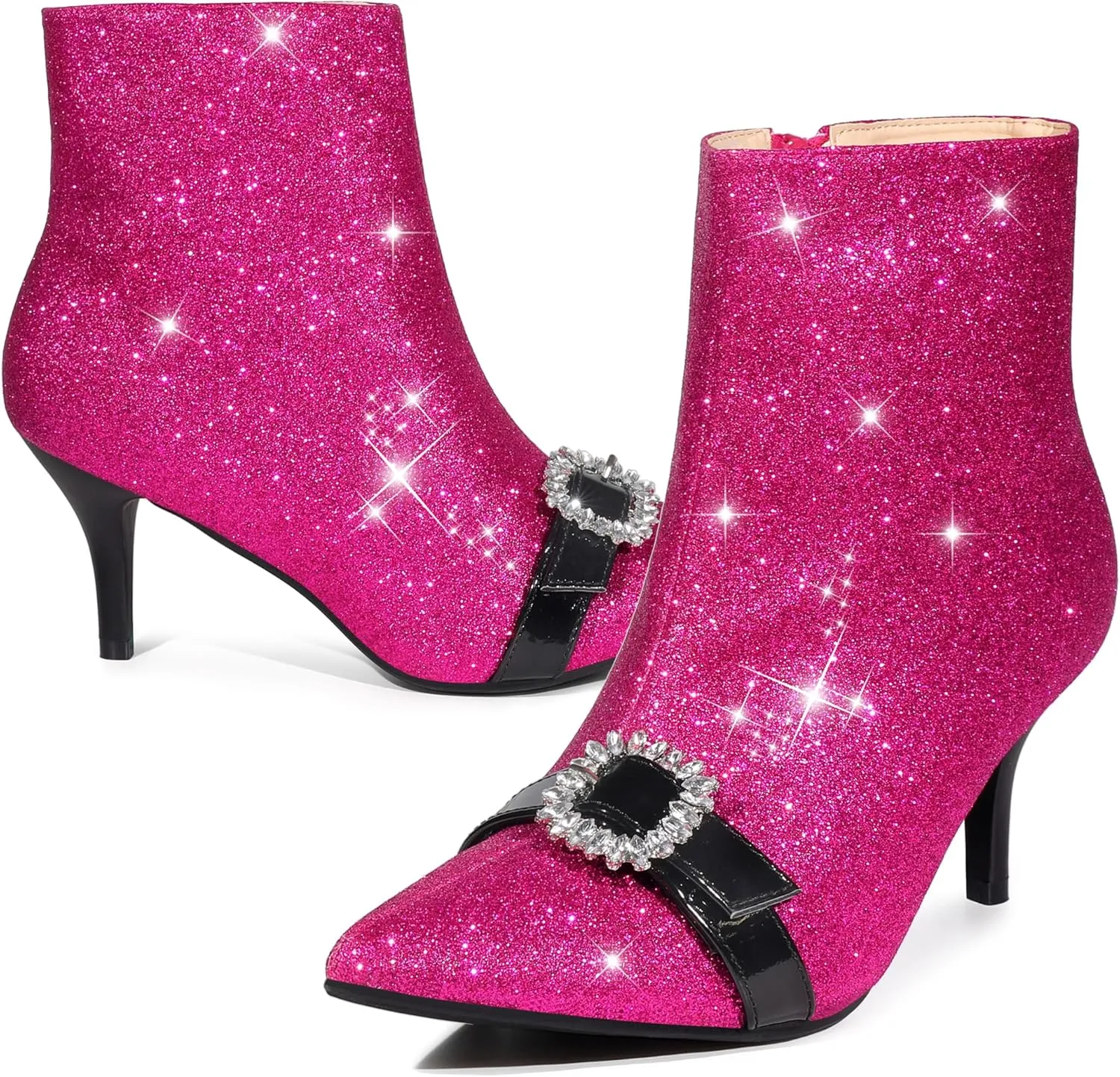 Perphy Glitter Boot Rhinestone Pointed Toe Stiletto Heel Ankle Boots for Women