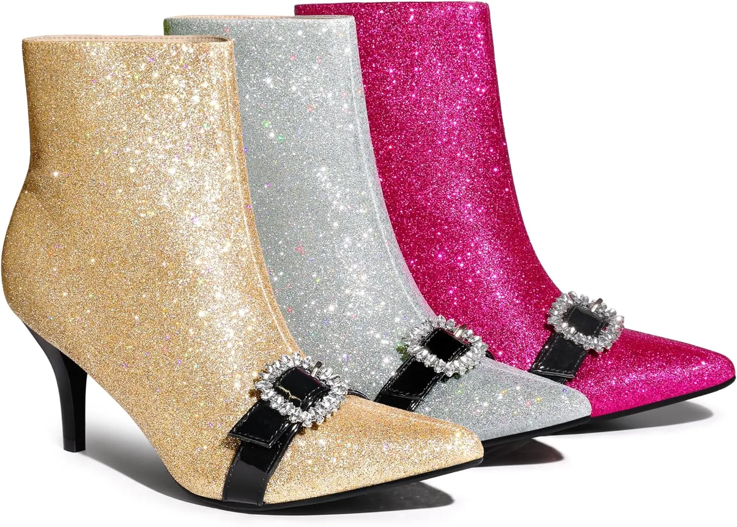 Perphy Glitter Boot Rhinestone Pointed Toe Stiletto Heel Ankle Boots for Women