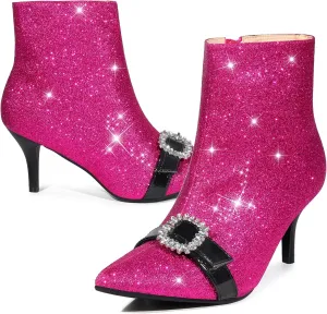 Perphy Glitter Boot Rhinestone Pointed Toe Stiletto Heel Ankle Boots for Women