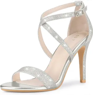 Perphy Glitter Crisscross Strappy Stiletto Heels Sandals for Women