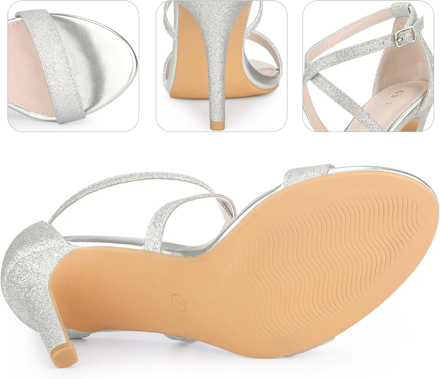Perphy Glitter Crisscross Strappy Stiletto Heels Sandals for Women