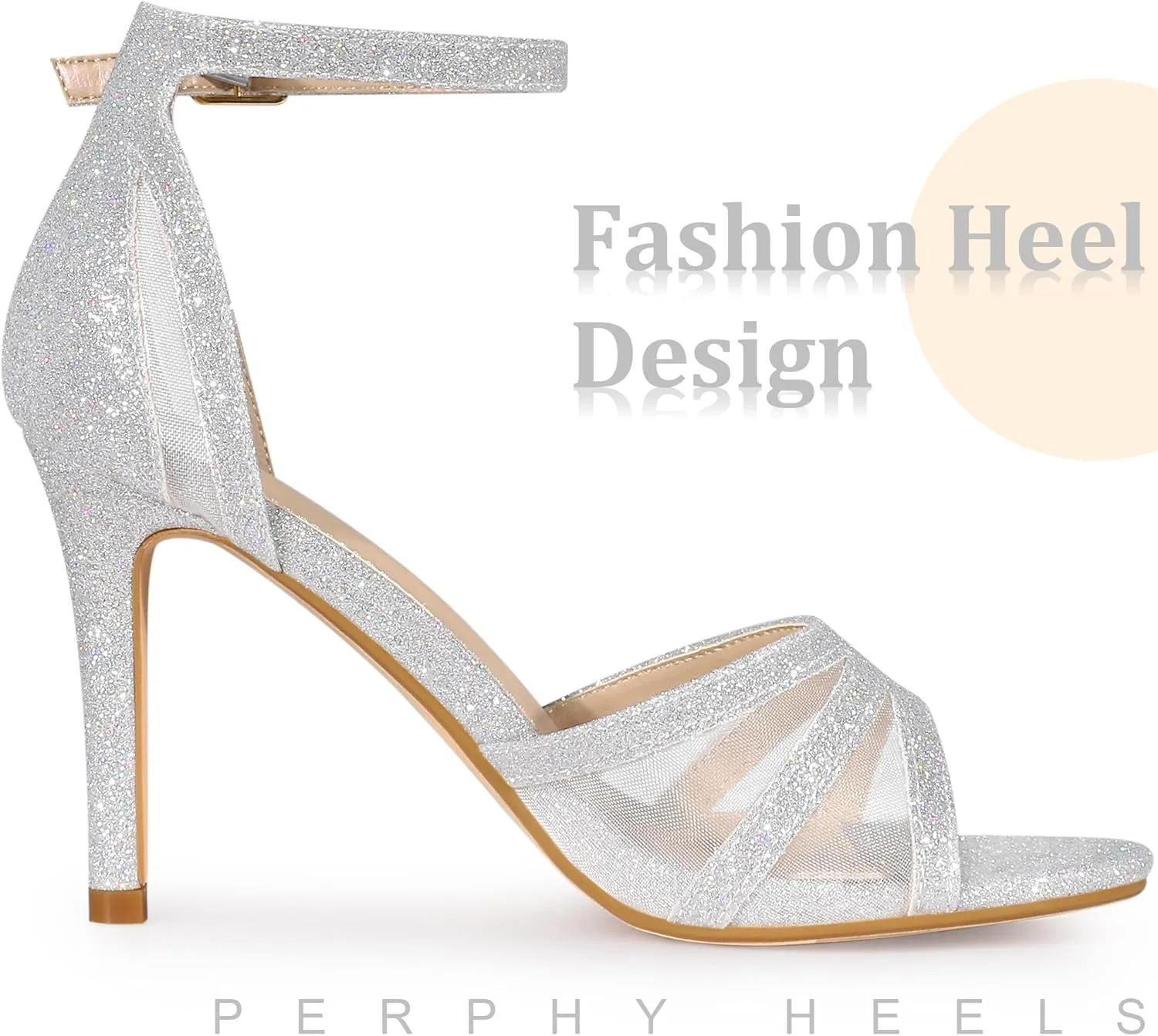 Perphy Glitter Heel Ankle Strap Stiletto Heels Pumps Sandals for Women
