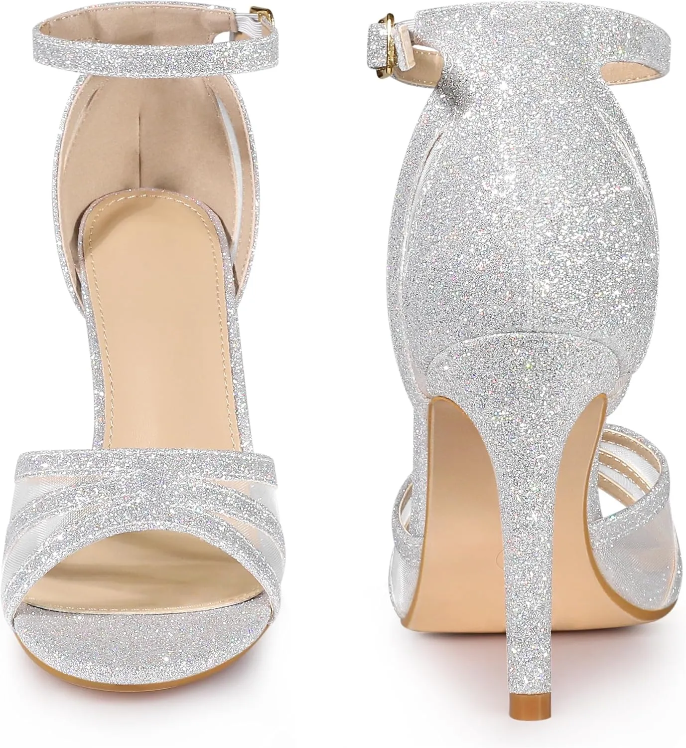 Perphy Glitter Heel Ankle Strap Stiletto Heels Pumps Sandals for Women