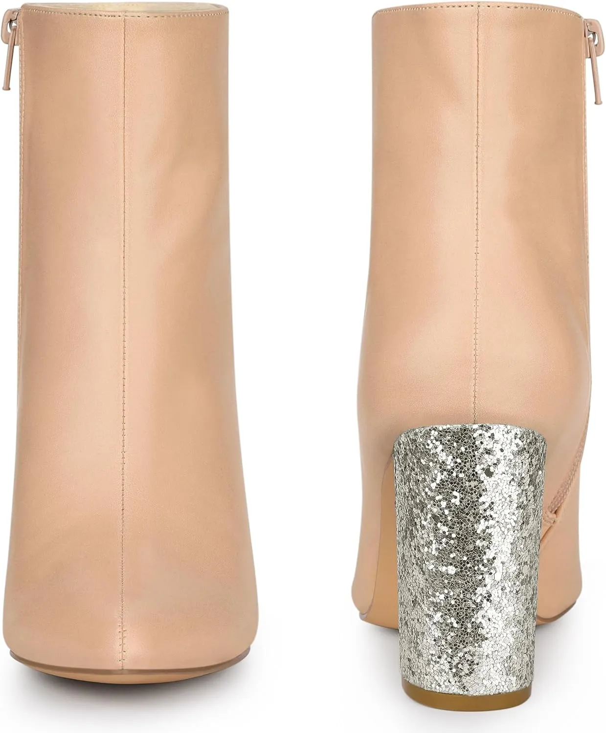 Perphy Glitter Heel Fashion Sparkly Pointy Toe Zipper Chunky Heels Ankle Boots for Women