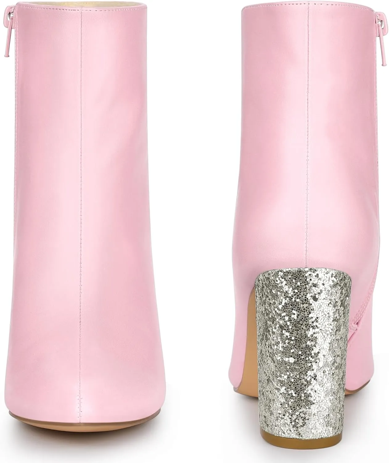 Perphy Glitter Heel Fashion Sparkly Pointy Toe Zipper Chunky Heels Ankle Boots for Women