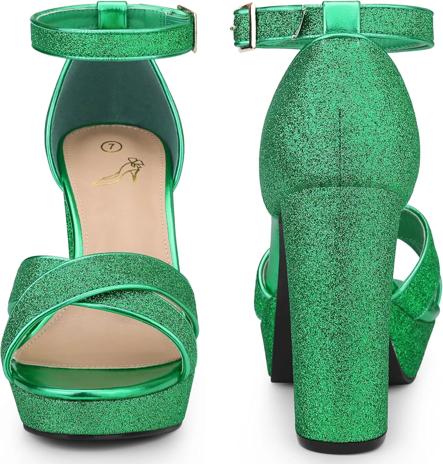 Perphy Glitter Platform Heel Crisscross Strap Chunky Heels Sandals for Women