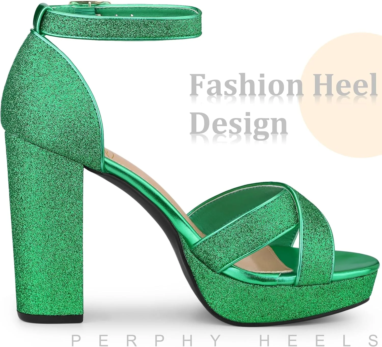 Perphy Glitter Platform Heel Crisscross Strap Chunky Heels Sandals for Women