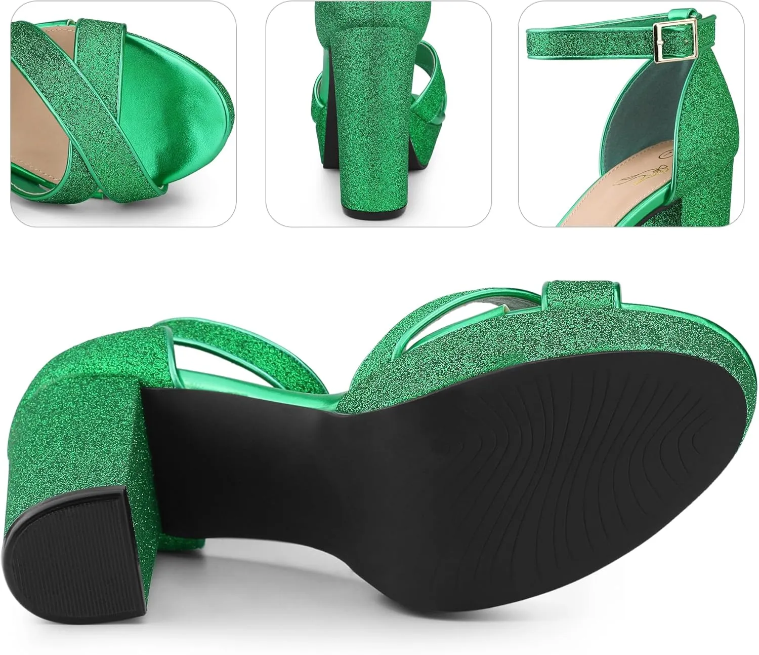 Perphy Glitter Platform Heel Crisscross Strap Chunky Heels Sandals for Women