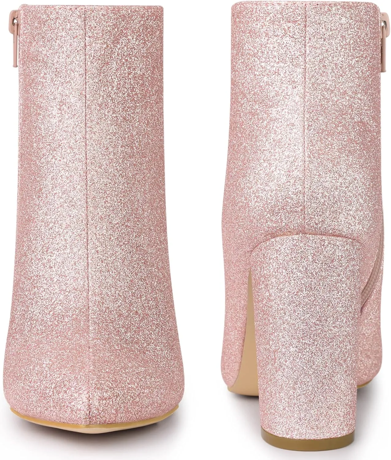 Perphy Glitter Pointed Toe Chunky Heels Sparkly Booties Ankle Boots for Women
