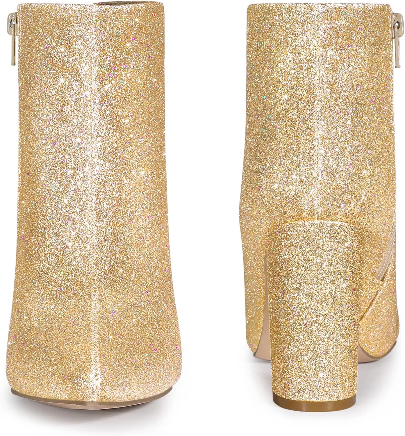 Perphy Glitter Pointed Toe Chunky Heels Sparkly Booties Ankle Boots for Women