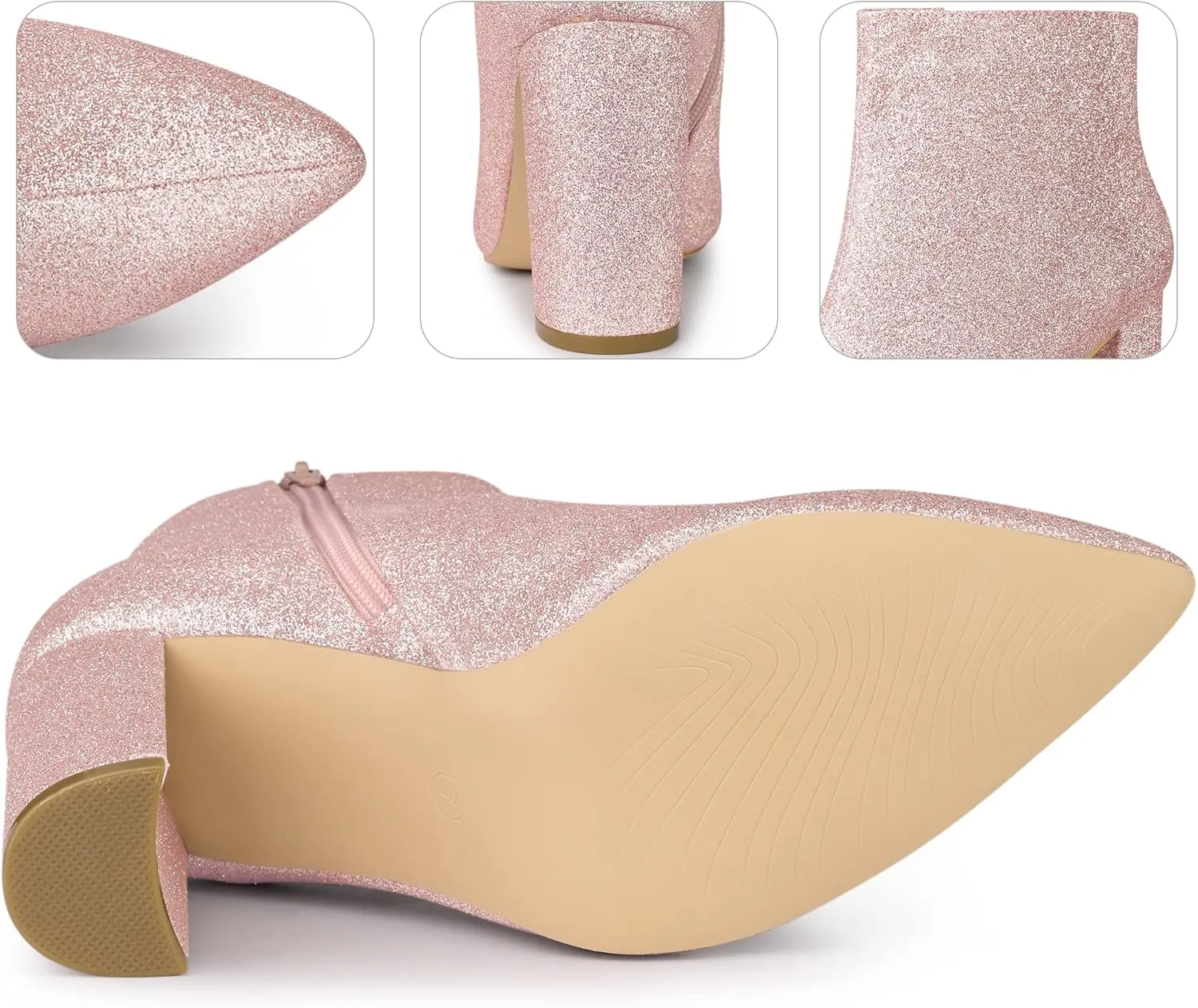 Perphy Glitter Pointed Toe Chunky Heels Sparkly Booties Ankle Boots for Women