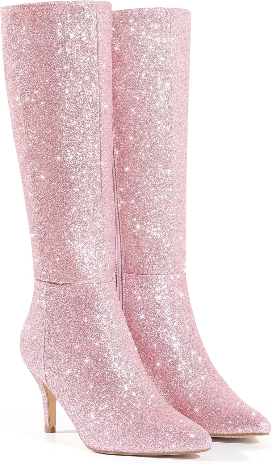 Perphy Glitter Pointed Toe Sparkly Stiletto Heel Knee High Boots for Women