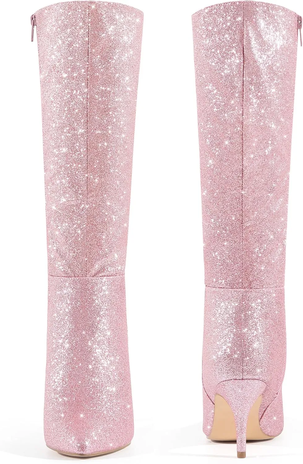 Perphy Glitter Pointed Toe Sparkly Stiletto Heel Knee High Boots for Women