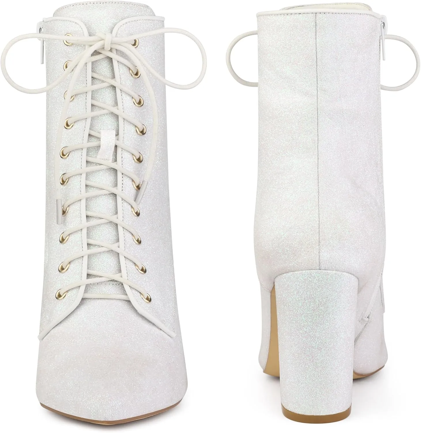 Perphy Glitter Sequin Boot Lace Up Pointed Toe Block Heel Glitter Ankle Boots for Women