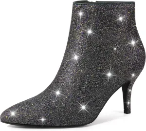 Perphy Glitter Sequin Pointed Toe Stiletto Heel Ankle Boots for Women