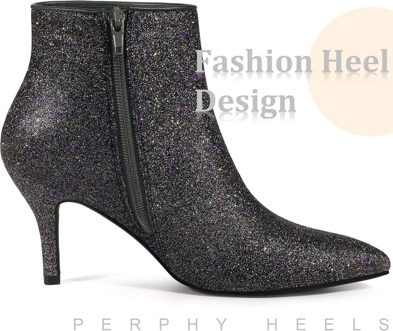 Perphy Glitter Sequin Pointed Toe Stiletto Heel Ankle Boots for Women