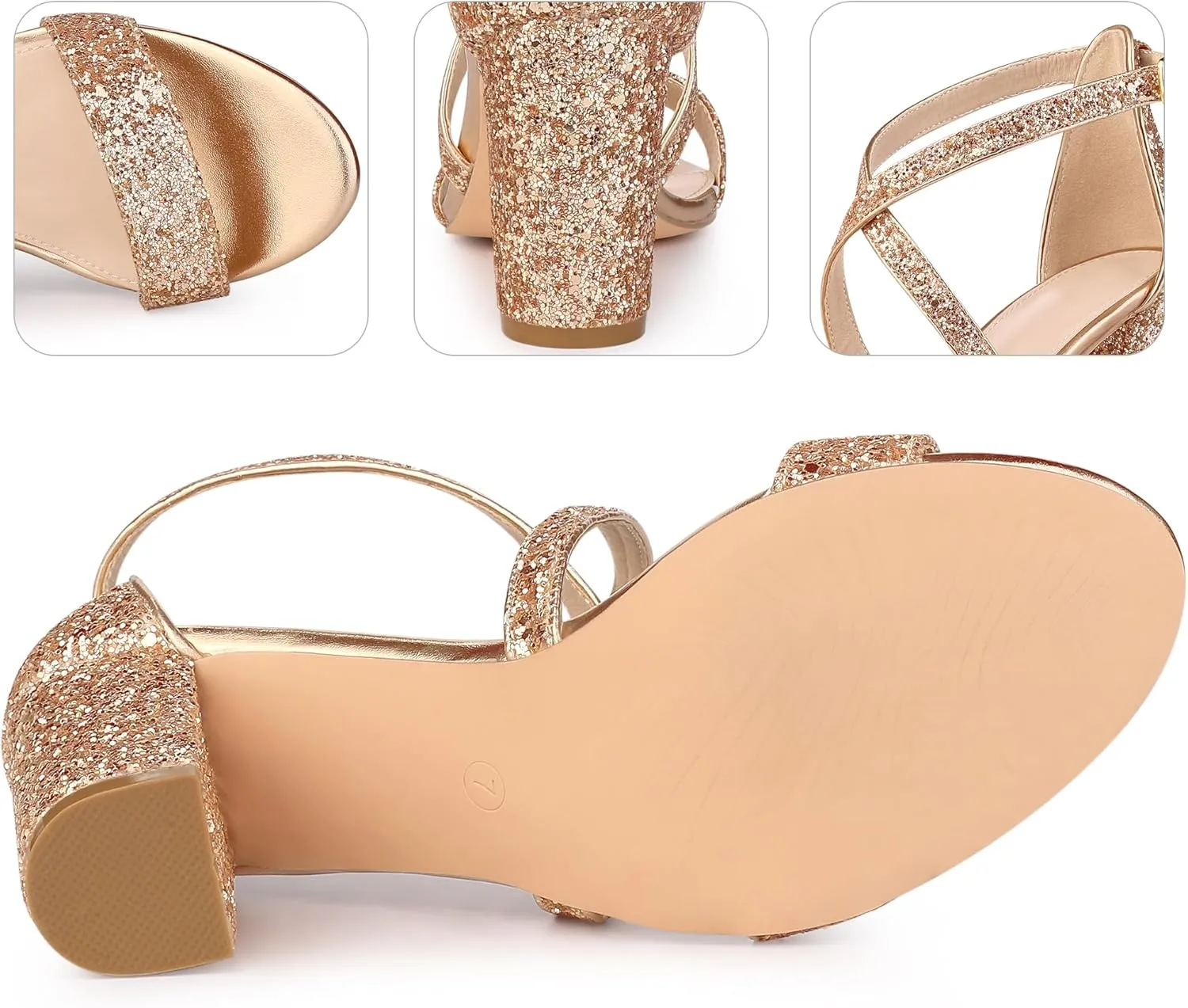 Perphy Glitter Sparkly Heels Crisscross Strap Chunky Heel Dress Shoes Sandals for Women