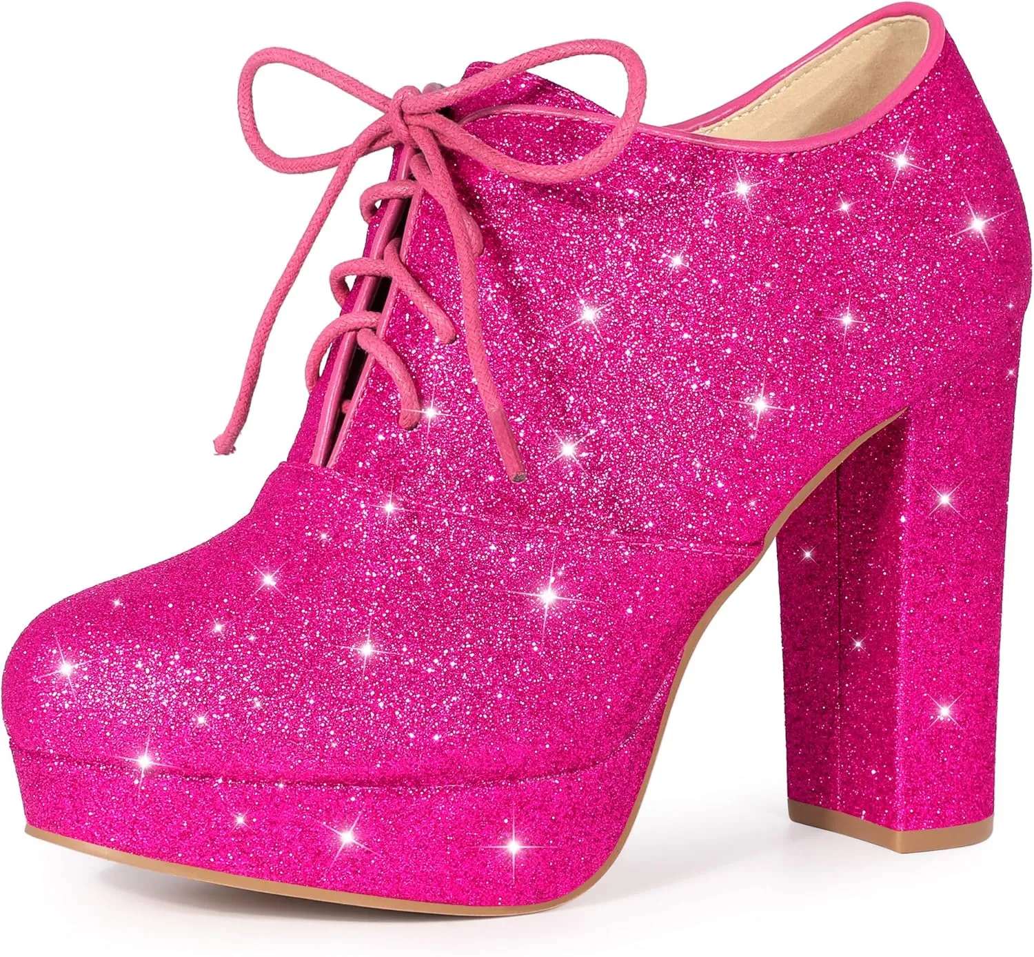 Perphy Lace up Chunky Heel Platform Glitter Ankle Booties for Women