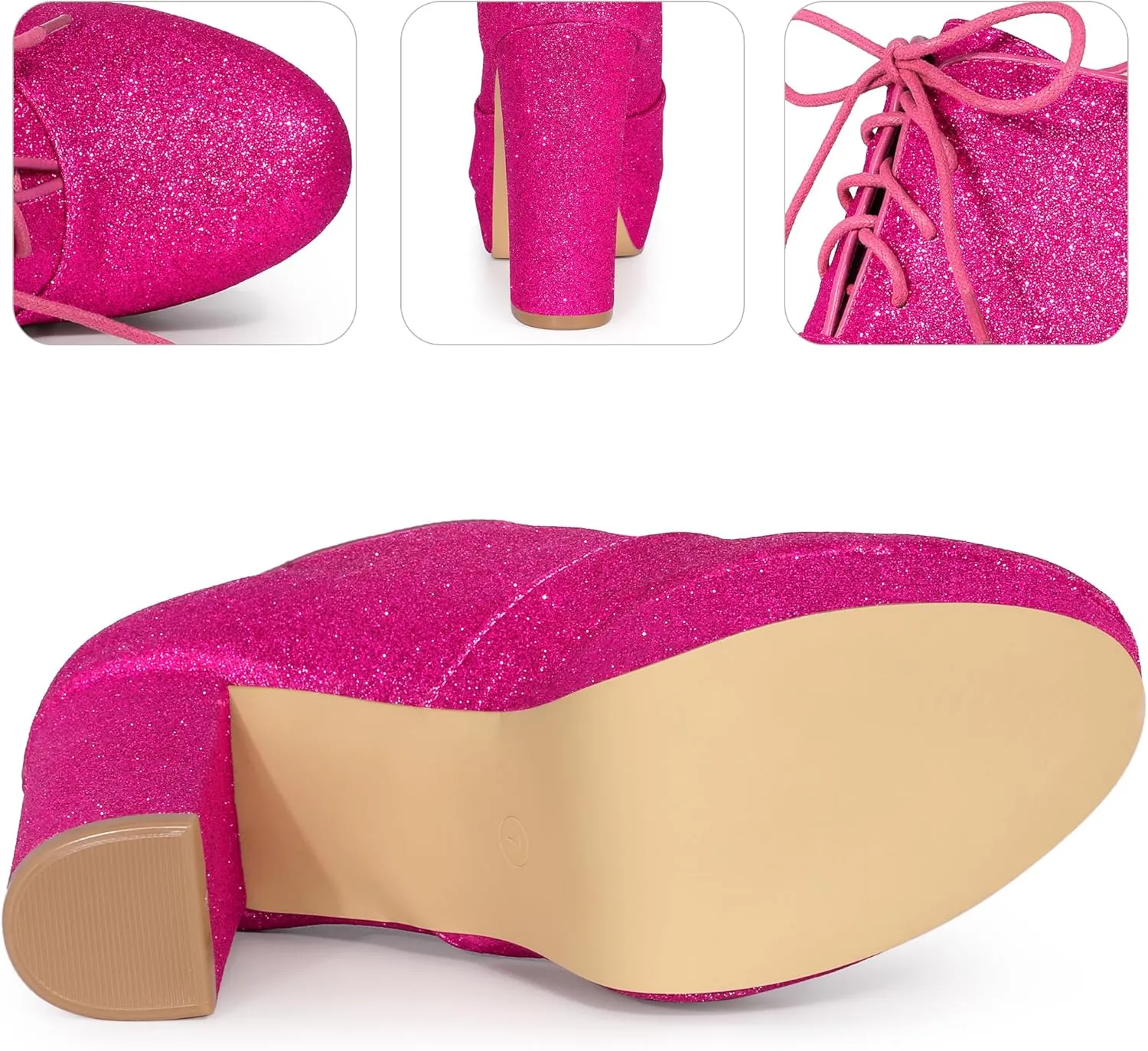 Perphy Lace up Chunky Heel Platform Glitter Ankle Booties for Women