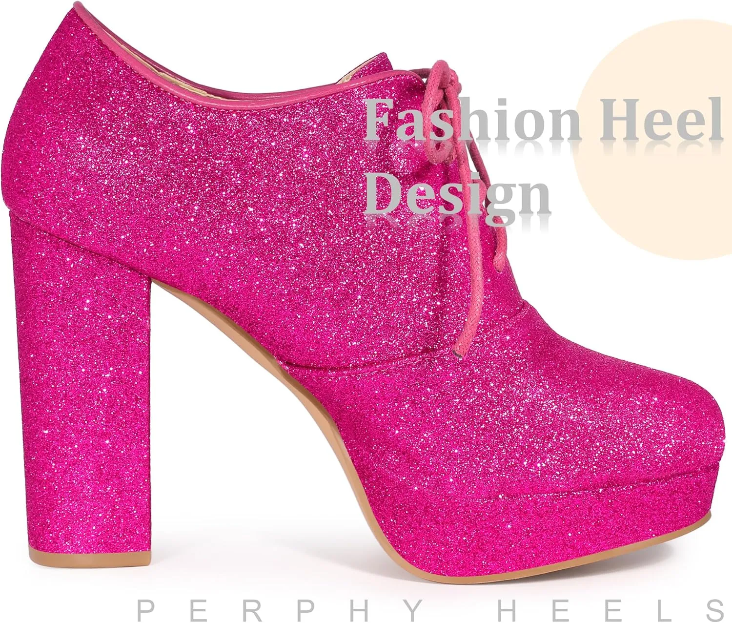 Perphy Lace up Chunky Heel Platform Glitter Ankle Booties for Women