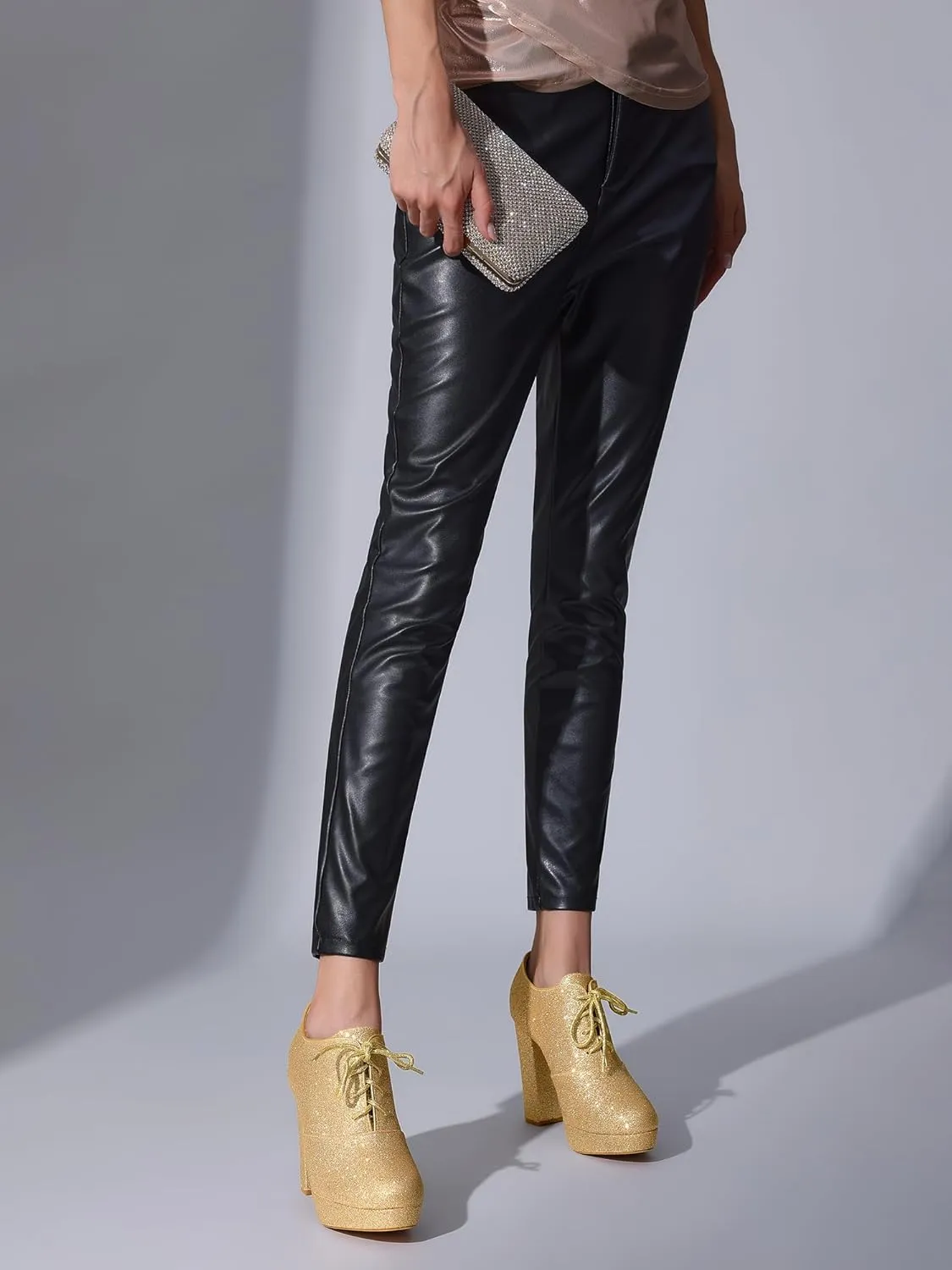 Perphy Lace up Chunky Heel Platform Glitter Ankle Booties for Women