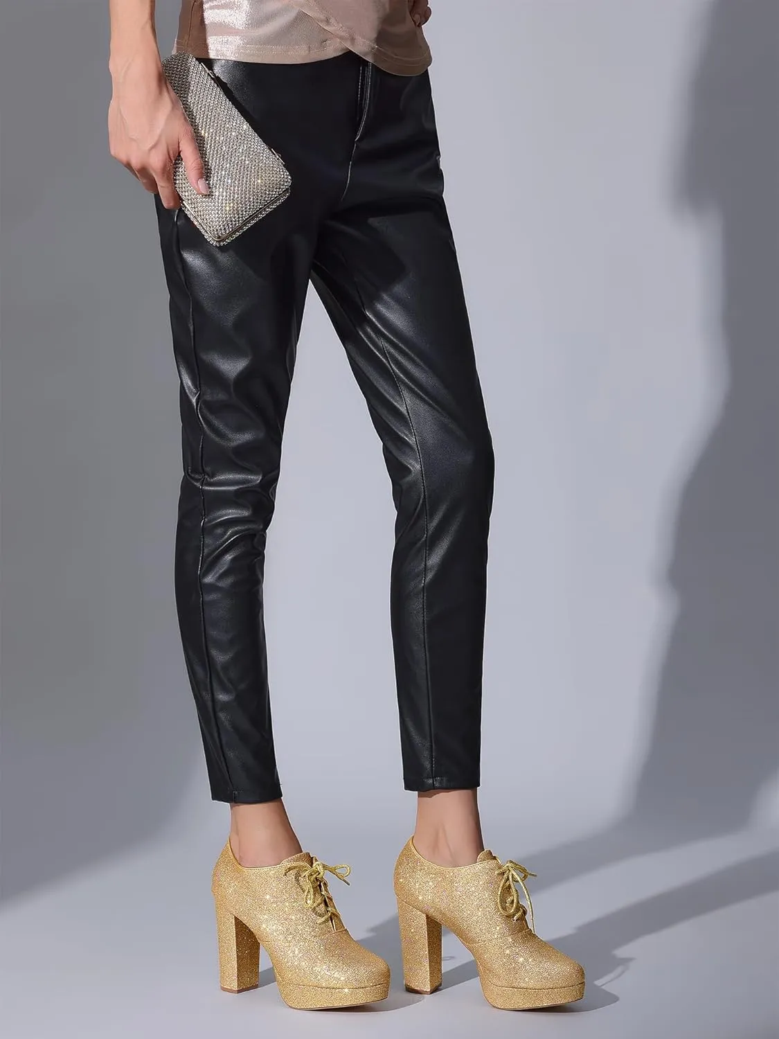 Perphy Lace up Chunky Heel Platform Glitter Ankle Booties for Women