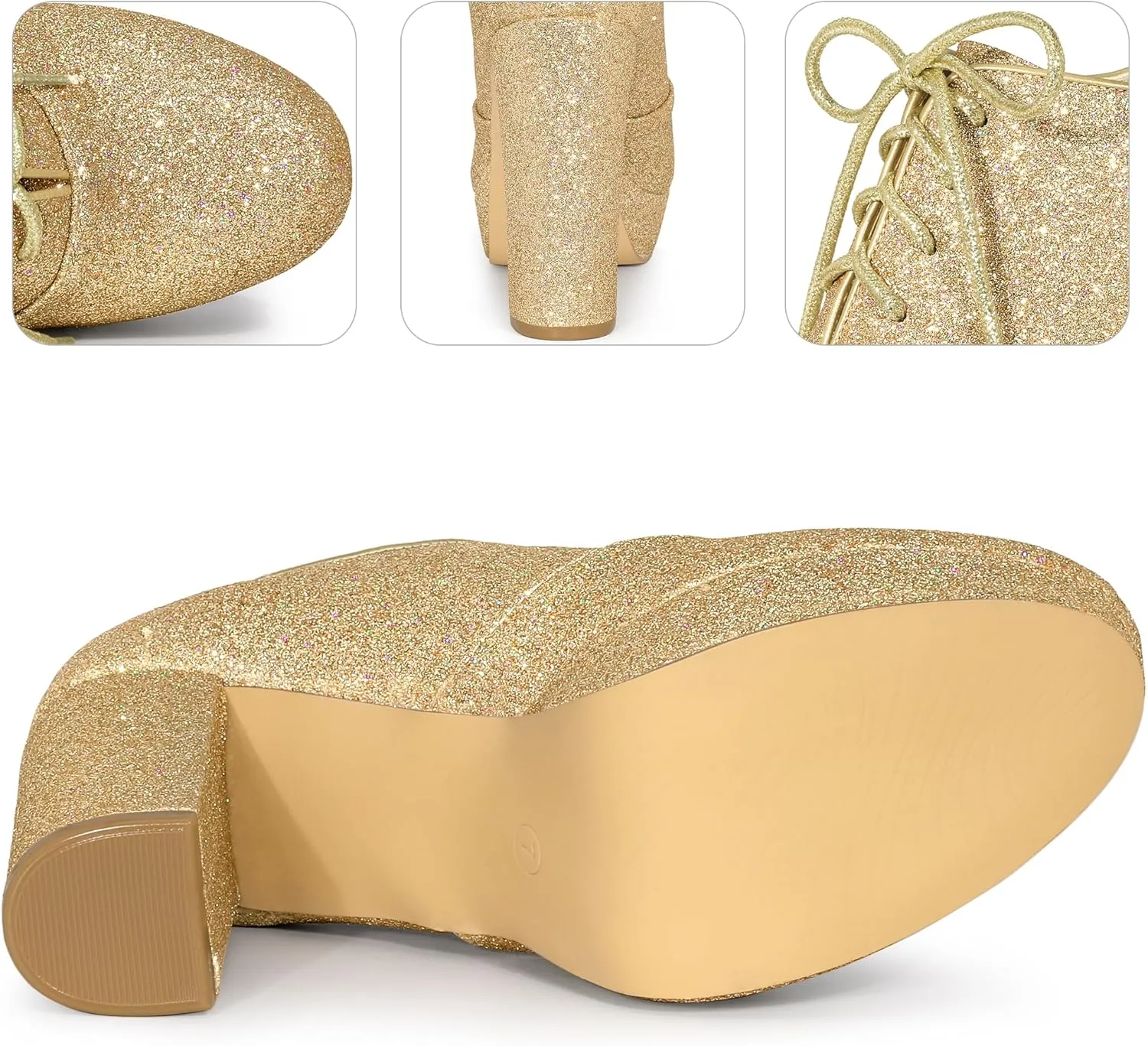 Perphy Lace up Chunky Heel Platform Glitter Ankle Booties for Women