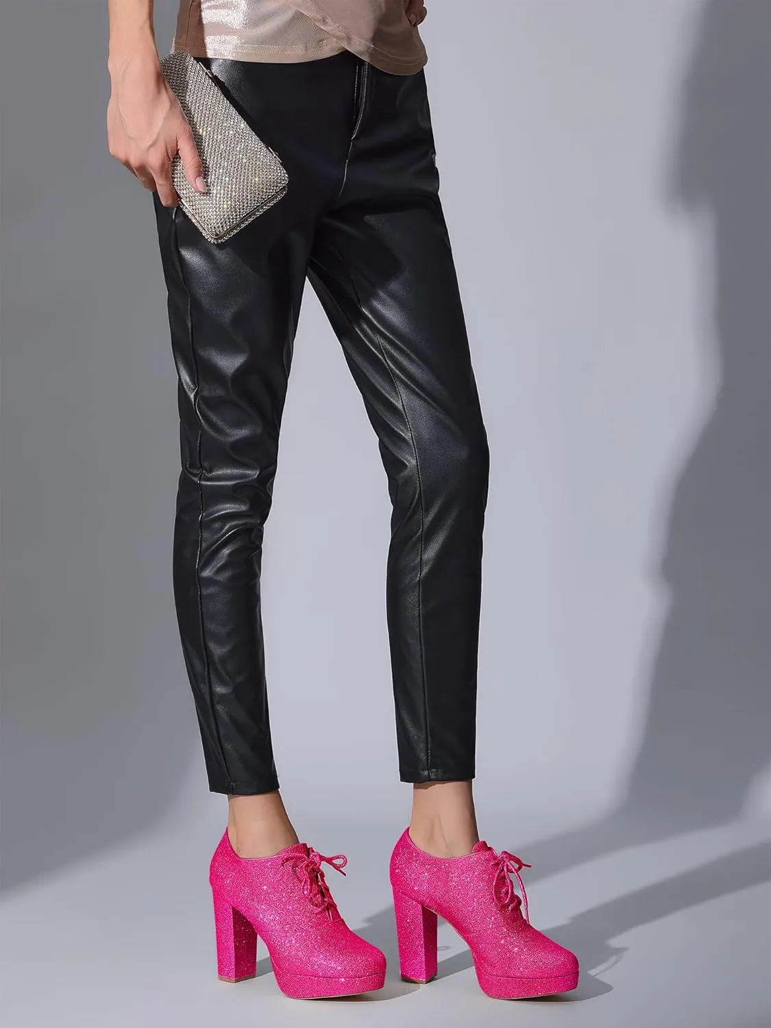 Perphy Lace up Chunky Heel Platform Glitter Ankle Booties for Women