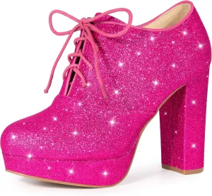 Perphy Lace up Chunky Heel Platform Glitter Ankle Booties for Women