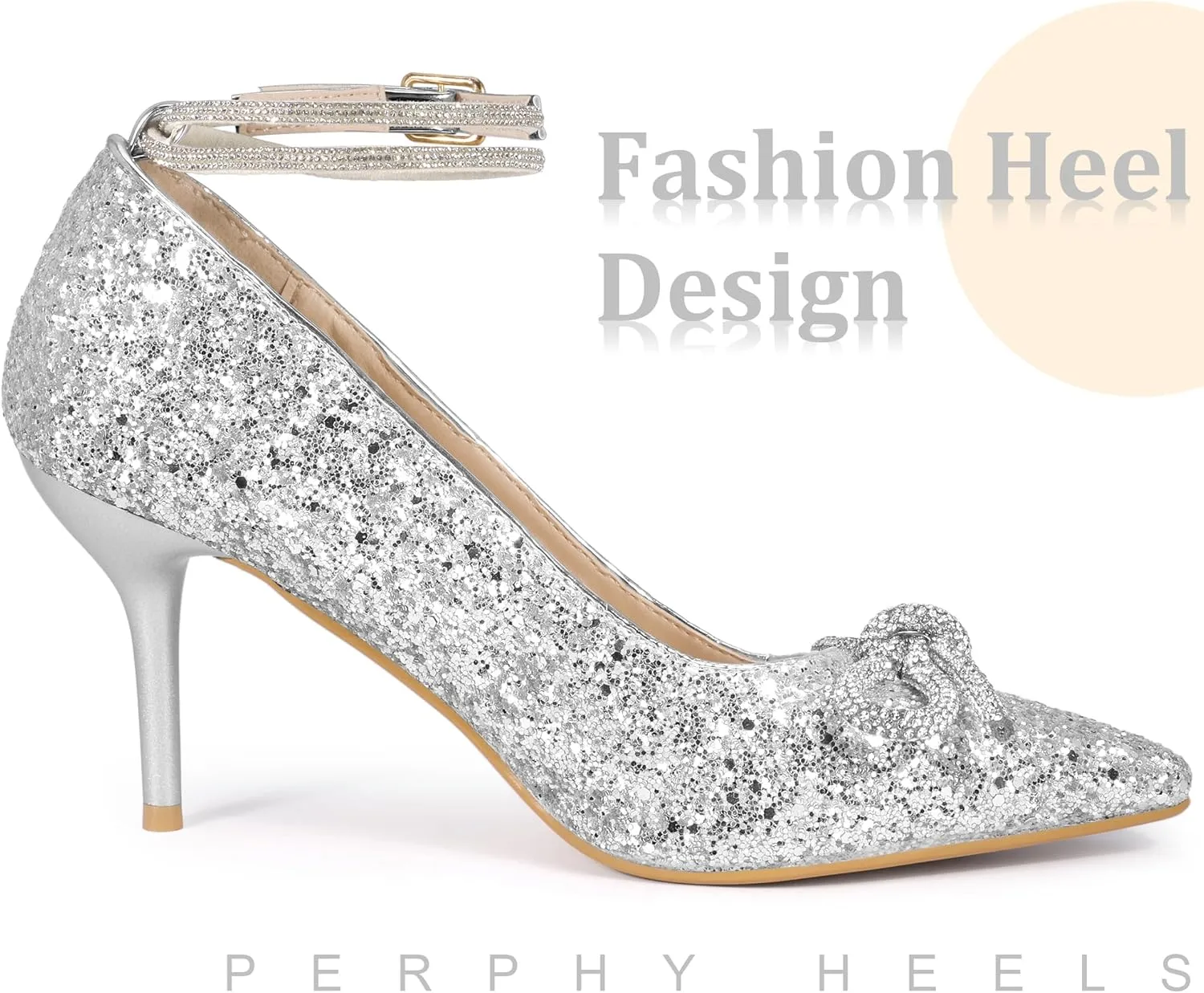 Perphy Rhinestone Bow Glitter Pointed Toe Stiletto Heel Pumps for Women