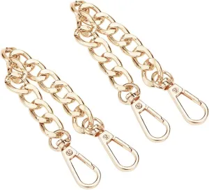 PH PandaHall Purse Extender, 2 Pack 7.8 Inch Golden Aluminum Bag Flat Chain Strap with Alloy Swivel Clasps Handbag Chain Straps Metal Bag Strap Replacement Purse Clutches Handles