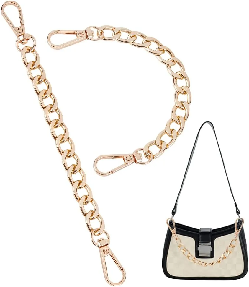 PH PandaHall Purse Extender, 2 Pack 7.8 Inch Golden Aluminum Bag Flat Chain Strap with Alloy Swivel Clasps Handbag Chain Straps Metal Bag Strap Replacement Purse Clutches Handles